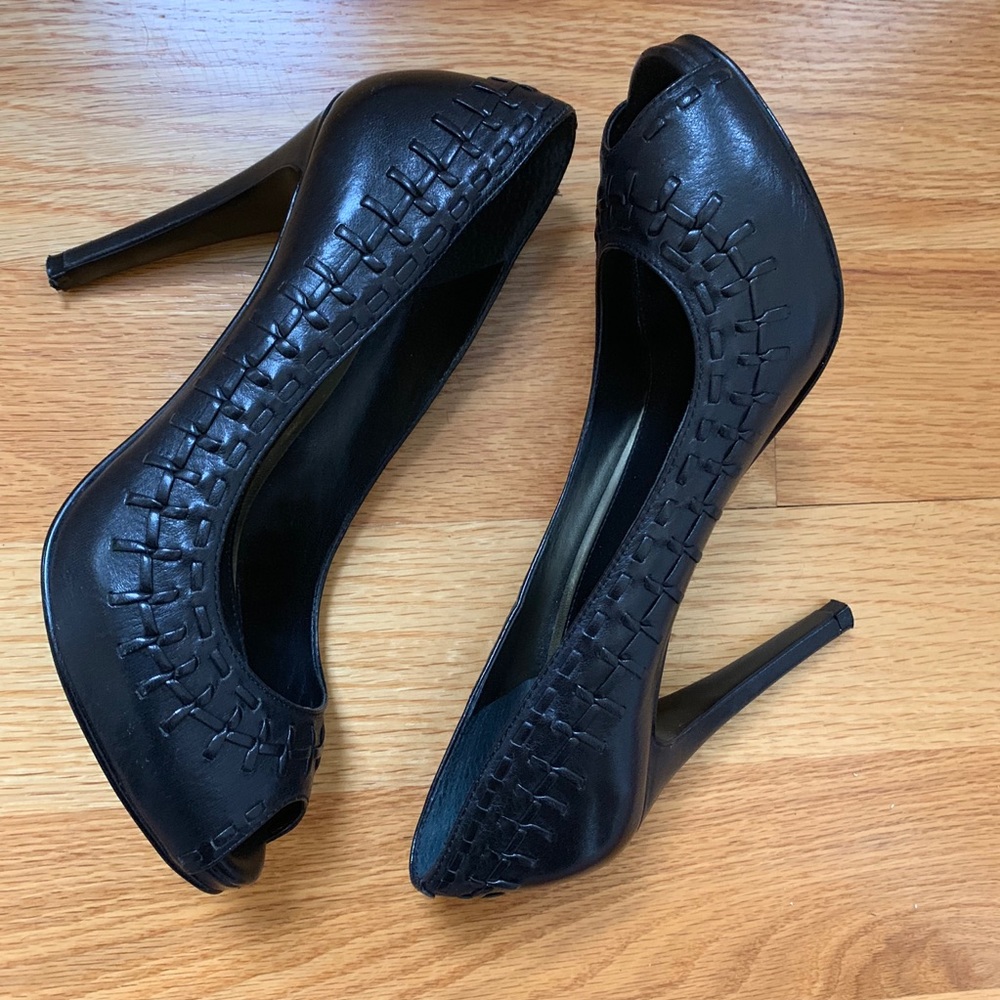 Ralph Lauren black leather peep toe heels